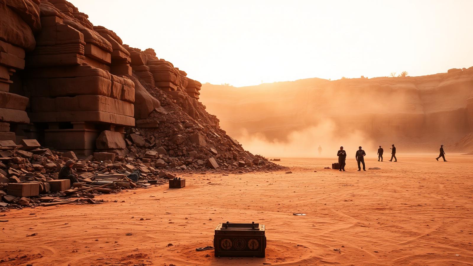 Sandstone quarry in Rajasthan with airborne silica dust